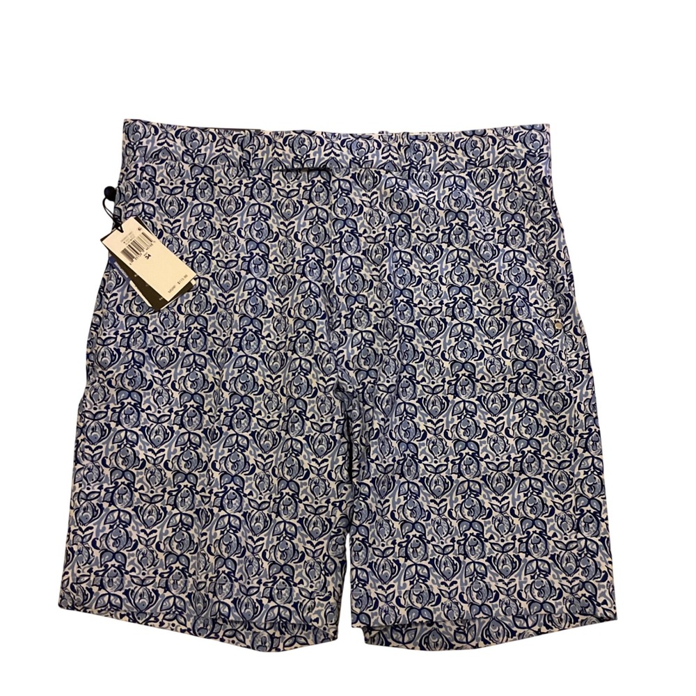 RLX Ralph Lauren Men Classic Fit Printed Golf Shorts‎ Size 35 Navy Blue White